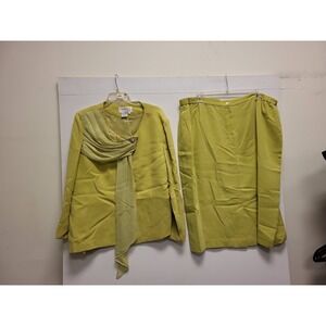 Francesca Bellini Skirt Suit Womens Size 26 Yellow Career Business Polyester Set